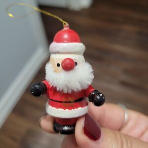VTG Erzgebirge Santa Claus Ornament Handcrafted Wooden German Figurine w fabric